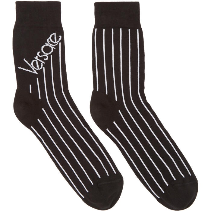 Photo: Versace Black and White Striped Logo Socks 