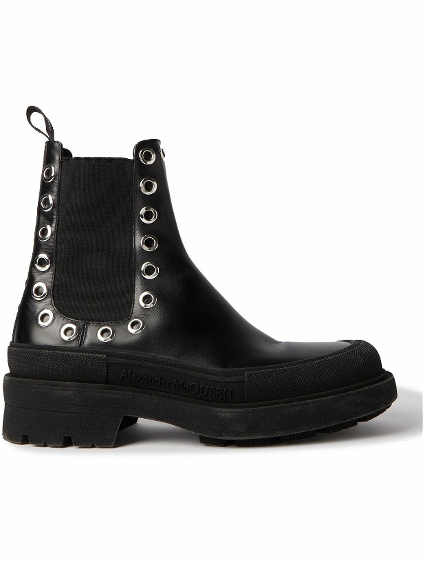 Photo: Alexander McQueen - Eyelet-Embellished Leather Exaggerated-Sole Chelsea Boots - Black