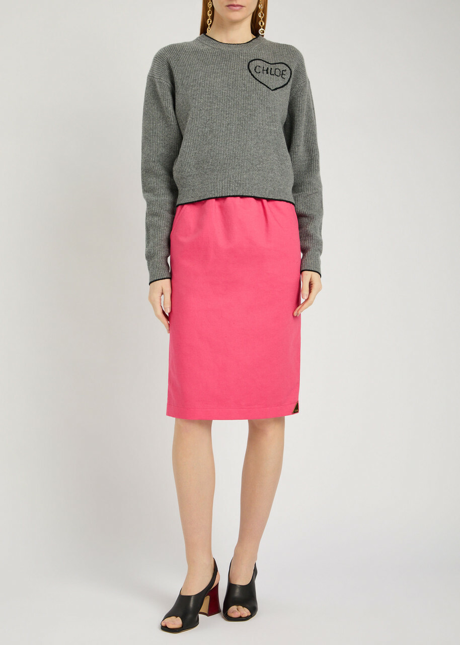Chloe Logo Embroidered Wool and Cashmere-blend Jumper Grey