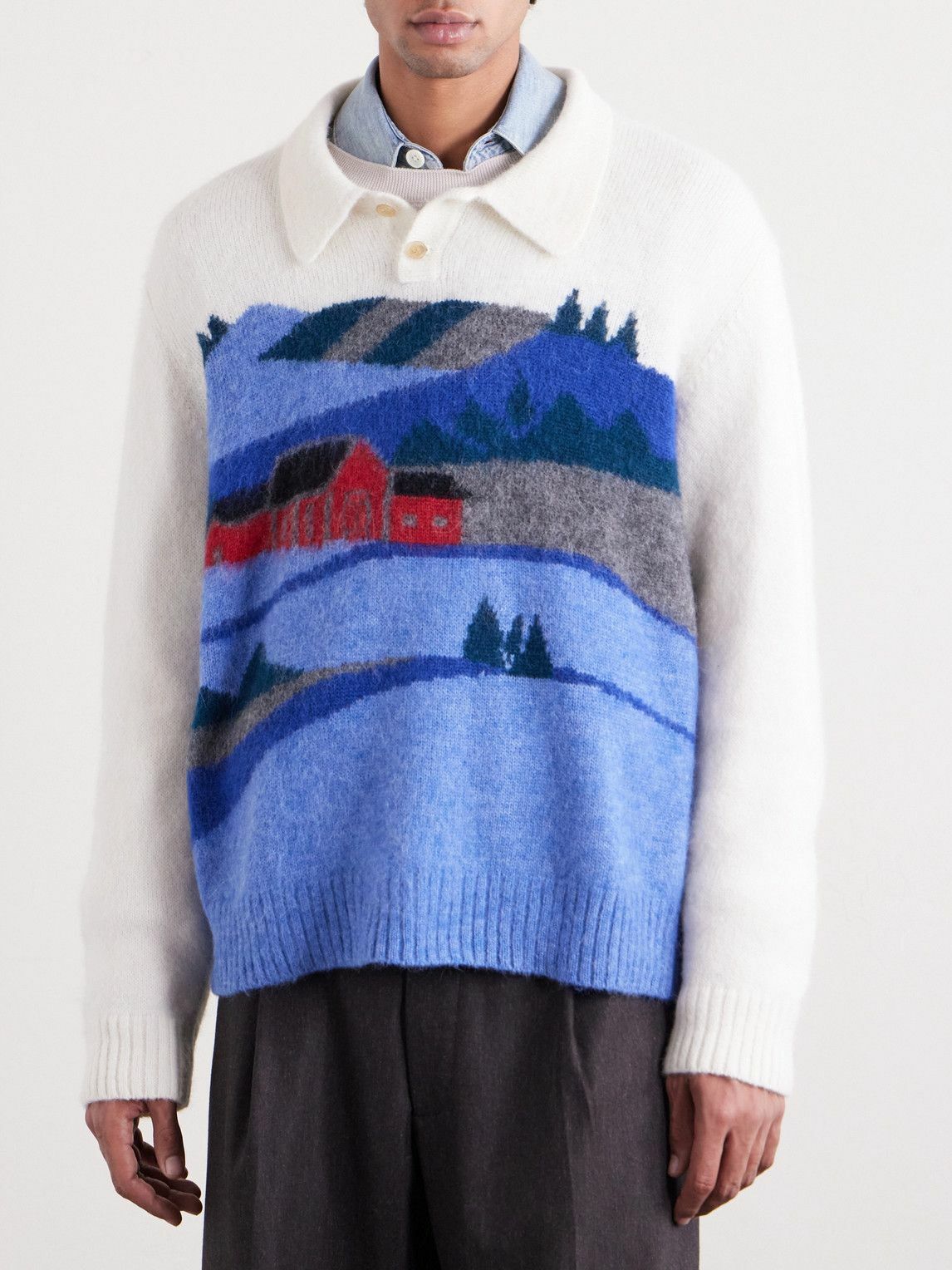 Corridor - Hart Jacquard-Knit Alpaca-Blend Polo Sweater - Neutrals