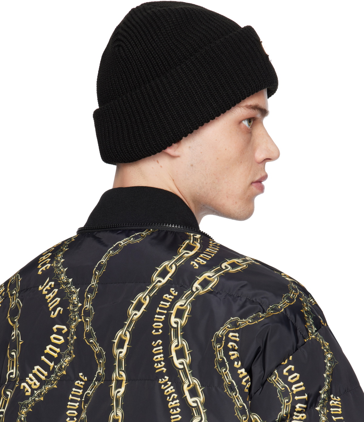 Versace Jeans Couture Black Knit Logo Beanie