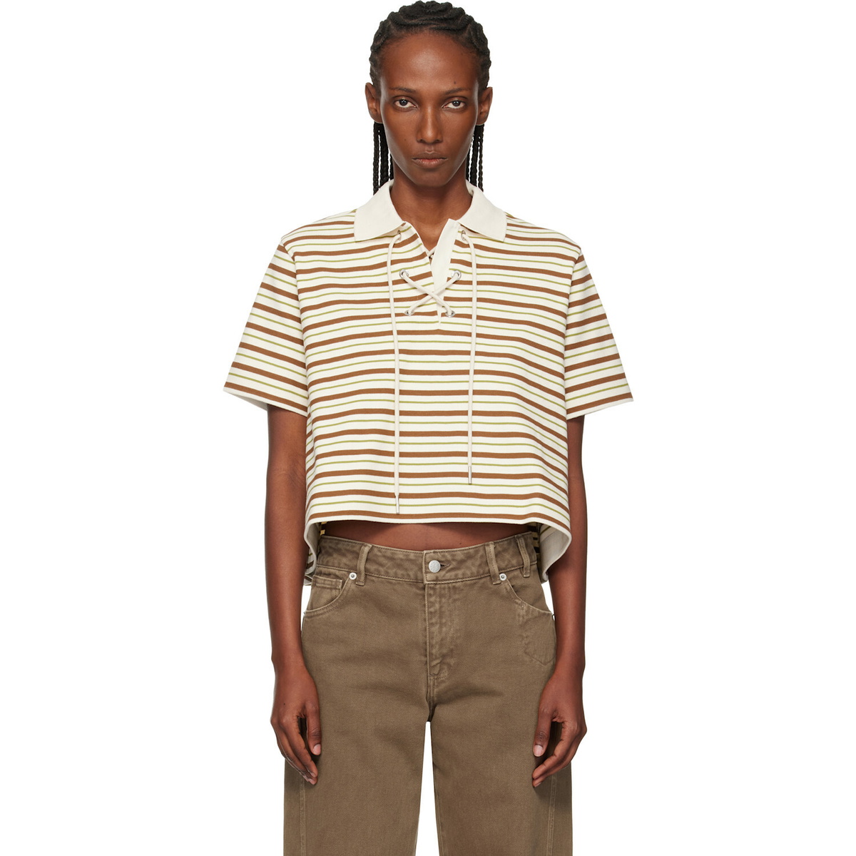 Moncler Off-White & Brown Striped Cotton Polo