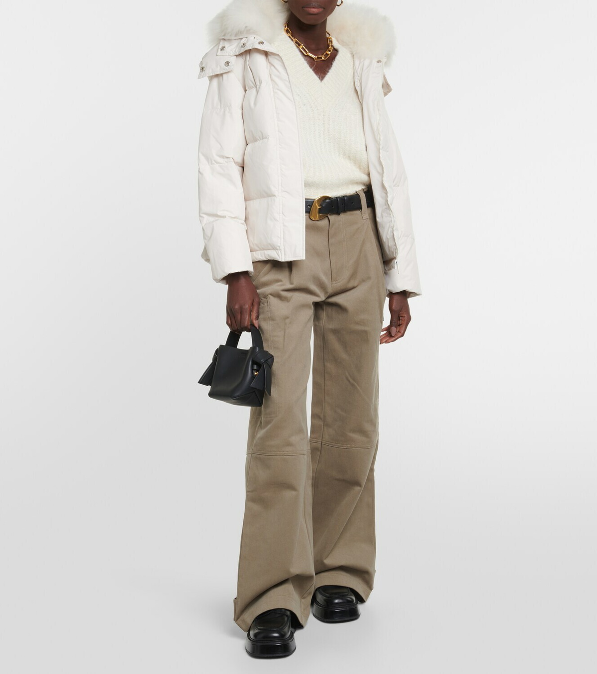【Yves Salomon】ベルト shearling-trimmedダウンジャケット Shearling-trimmed down ski jacket in red - Yves Salomon