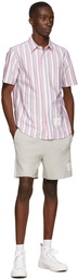 Thom Browne Red & White Oxford Shadow Stripe Short Sleeve Shirt