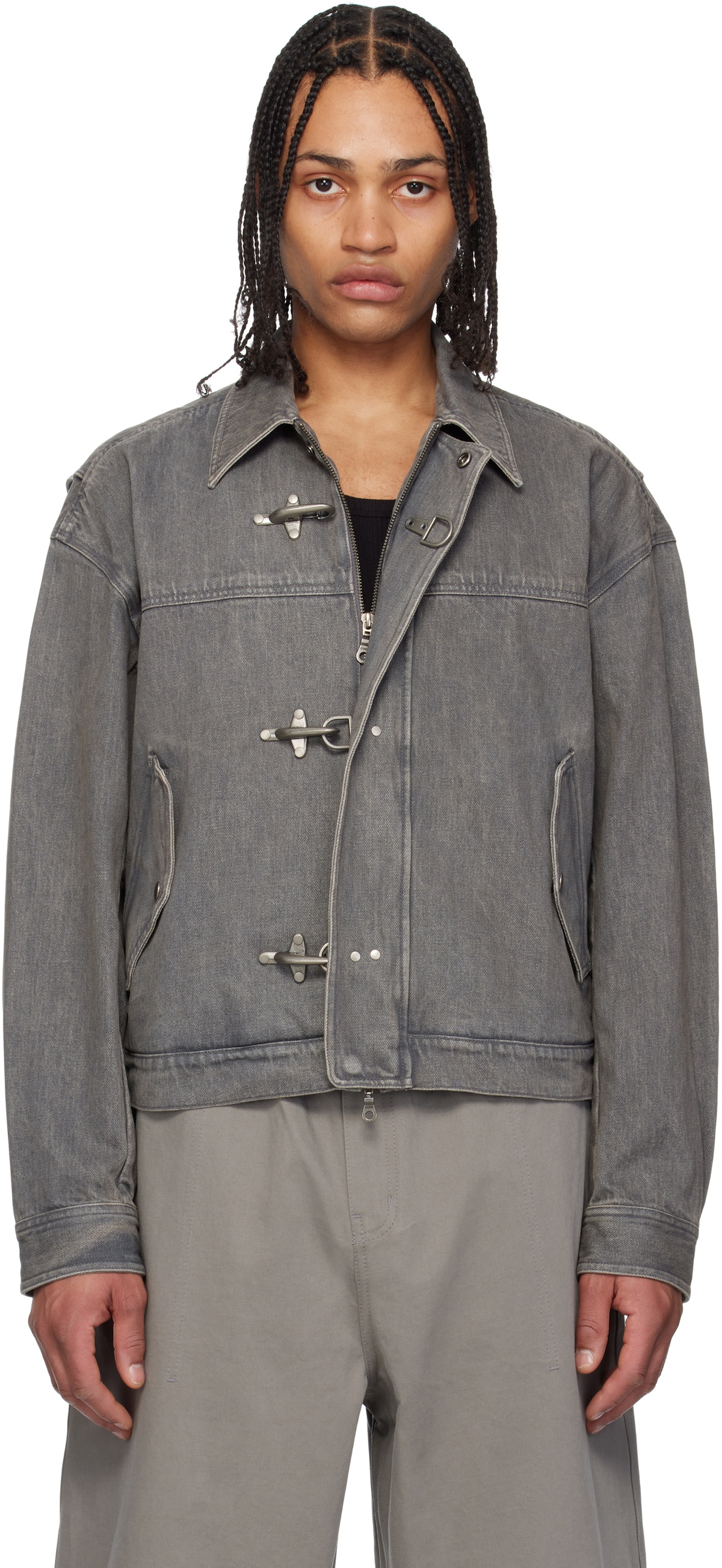 COOR Gray Fireman Crop Denim Jacket