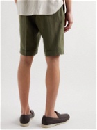 De Petrillo - Slim-Fit Pleated Linen Bermuda Shorts - Green