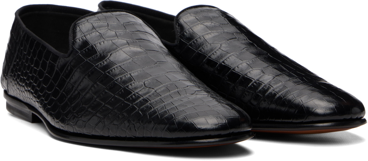 TOM FORD Black Printed Alligator Steven Loafers