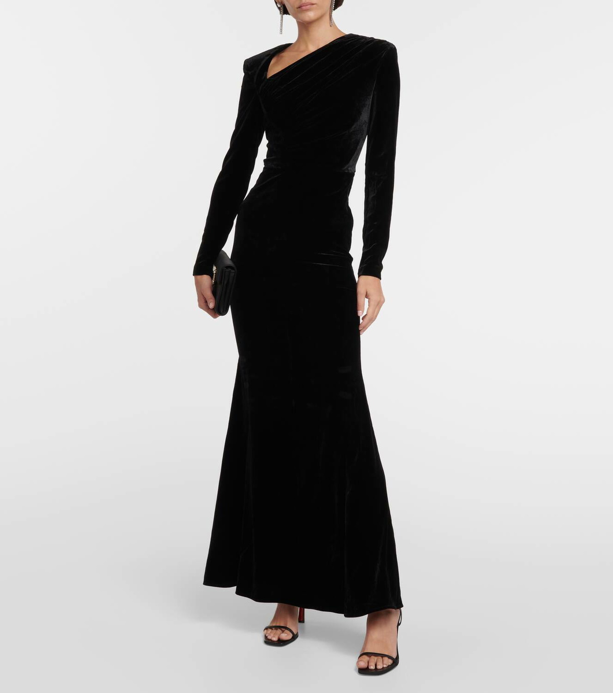asymmetrical velvet dress Githa Deep-V Asymmetrical Velvet Dress
