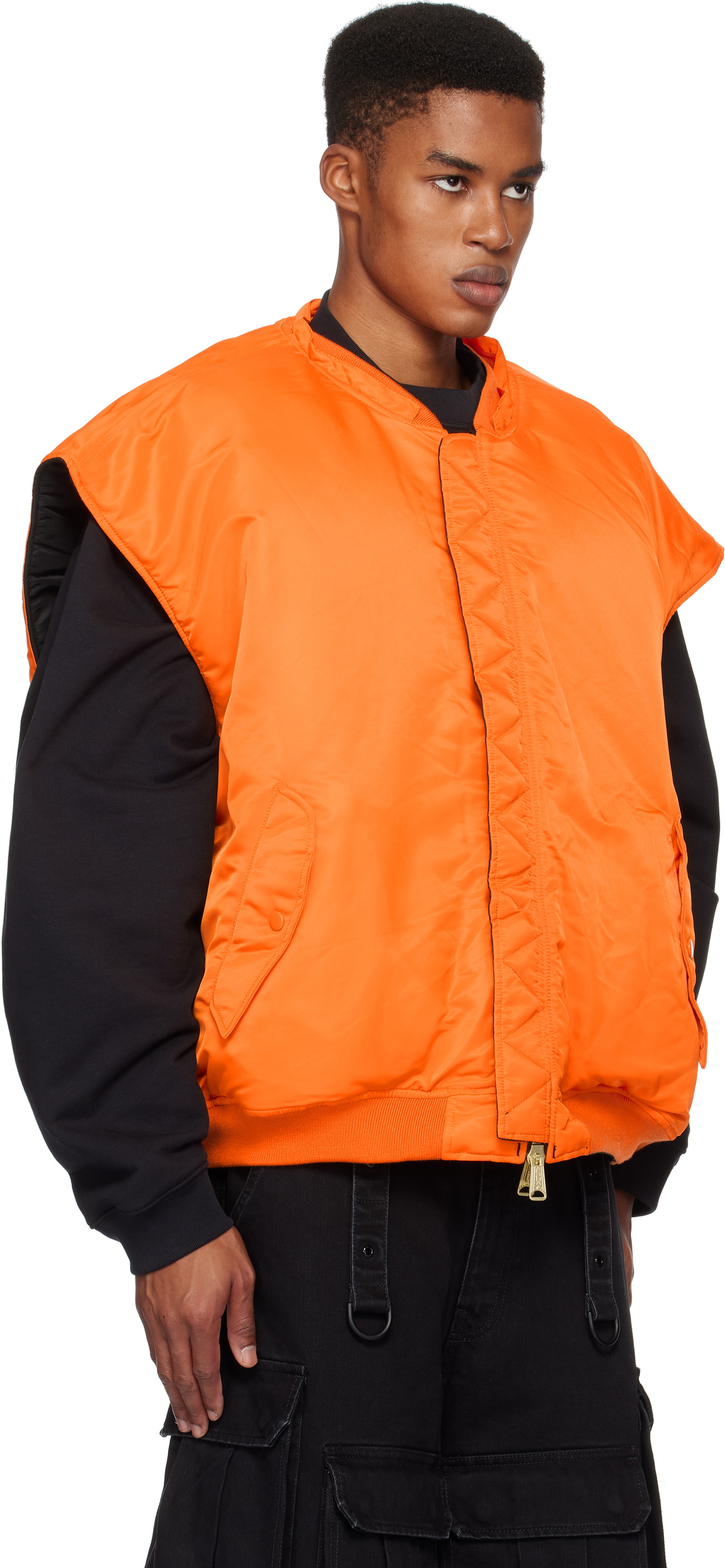 VETEMENTS Orange Logo Reversible Bomber Vest