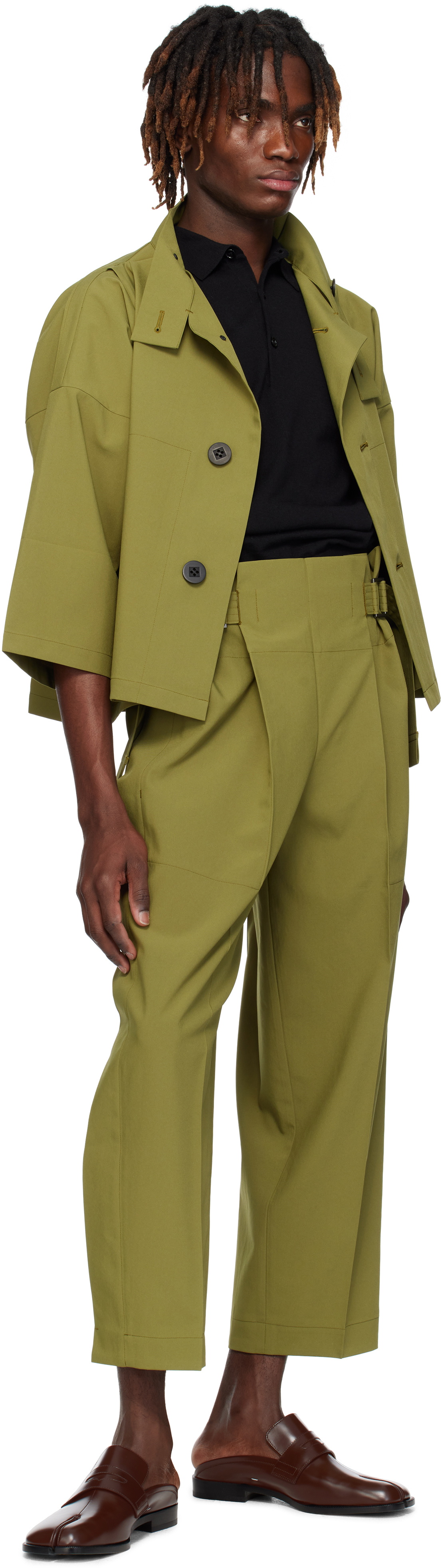 132 5. ISSEY MIYAKE Green Flat Tuck Jacket