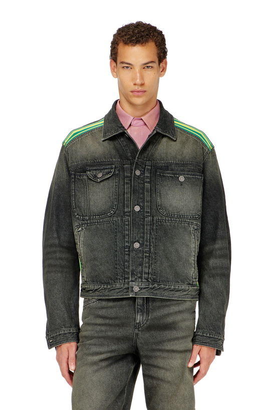 Photo: Diesel Trucker jacket with striped shoulder bands - Denim Jackets Mens in Black