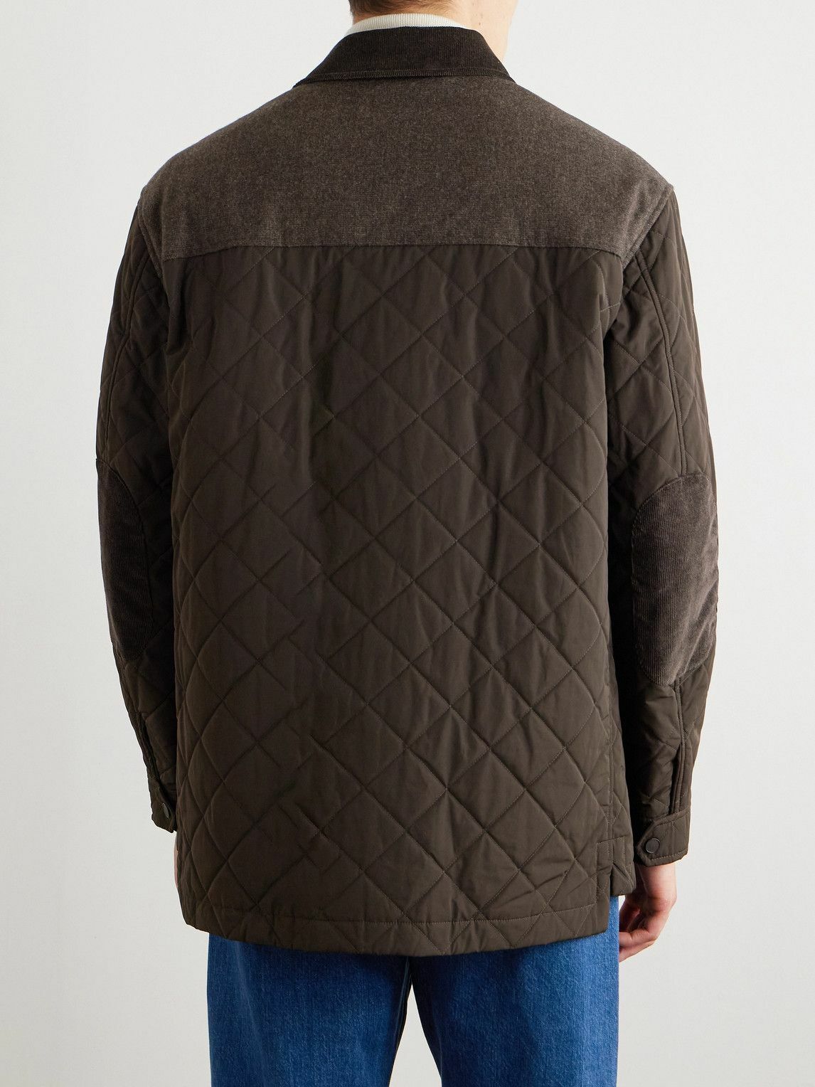 Purdey - Winchester Corduroy and Knit-Trimmed Quilted Padded Shell Jacket - Brown