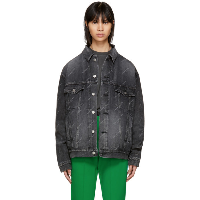 Balenciaga Black Denim All Over Logo Jacket Balenciaga