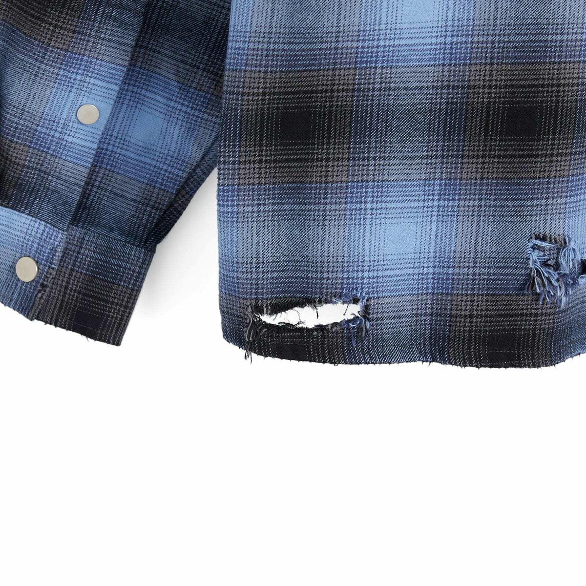 END. x Represent Distressed Flannel Shirt in Blue