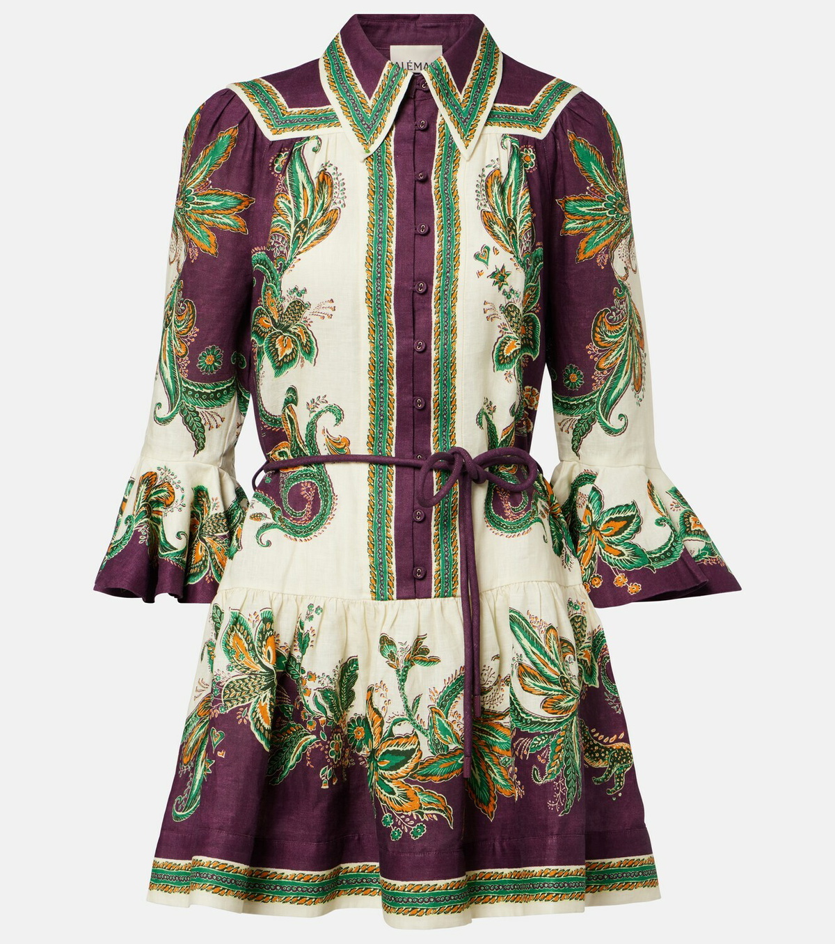 Alémais Ruthie printed ruffled linen minidress