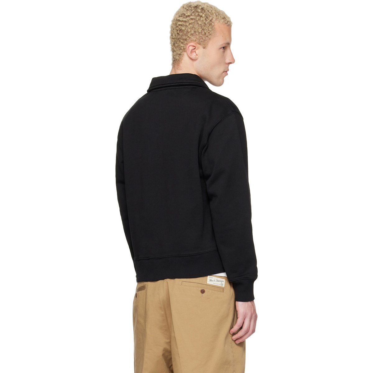 Merz b. Schwanen Black Authentic Fleece Polo Collared Half-Zip Cotton Sweatshirt
