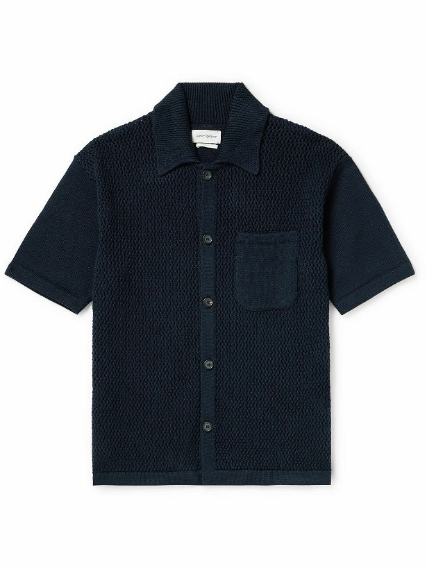 Photo: Oliver Spencer - Mawes Open-Knit Organic Cotton Shirt - Blue