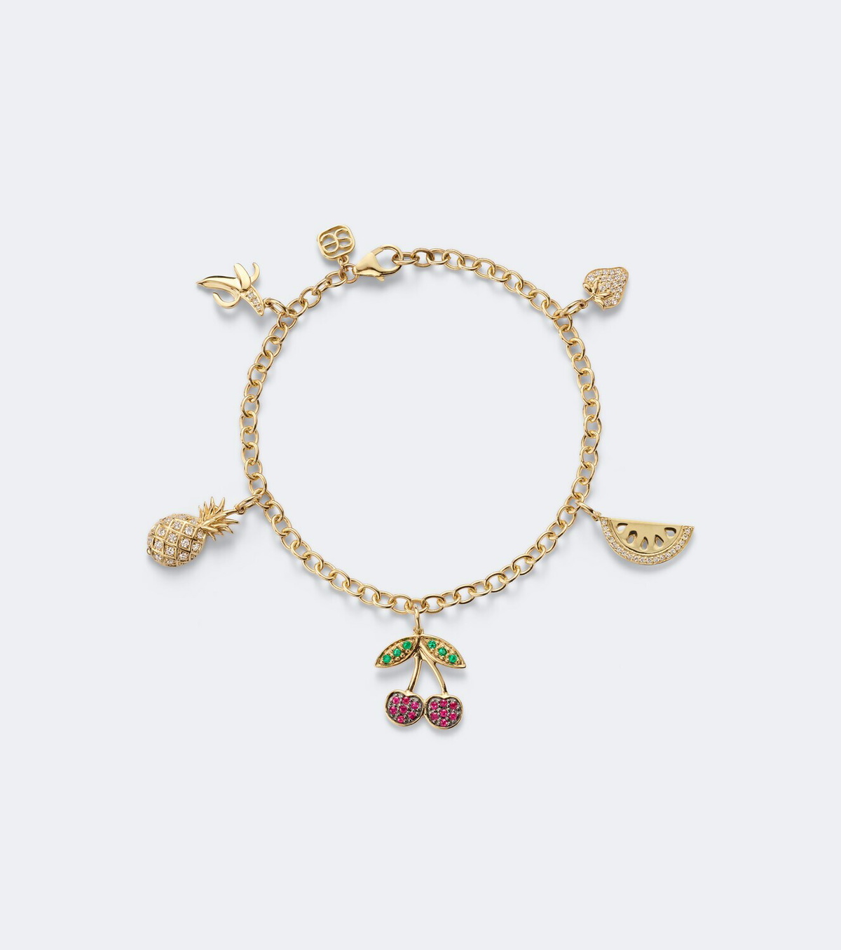 Sydney Evan 14kt gold charm bracelet with gemstones