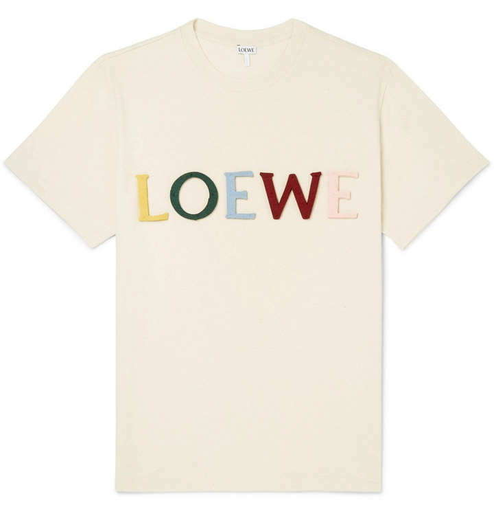 Photo: Loewe - Logo-Appliquéd Cotton And Silk-Blend Jersey T-shirt - Off-white