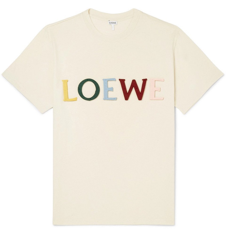 Photo: Loewe - Logo-Appliquéd Cotton And Silk-Blend Jersey T-shirt - Off-white