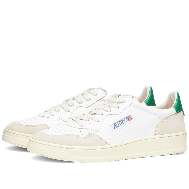 Photo: Autry Men's 01 Low Leather and Suede Sneakers in White/Green