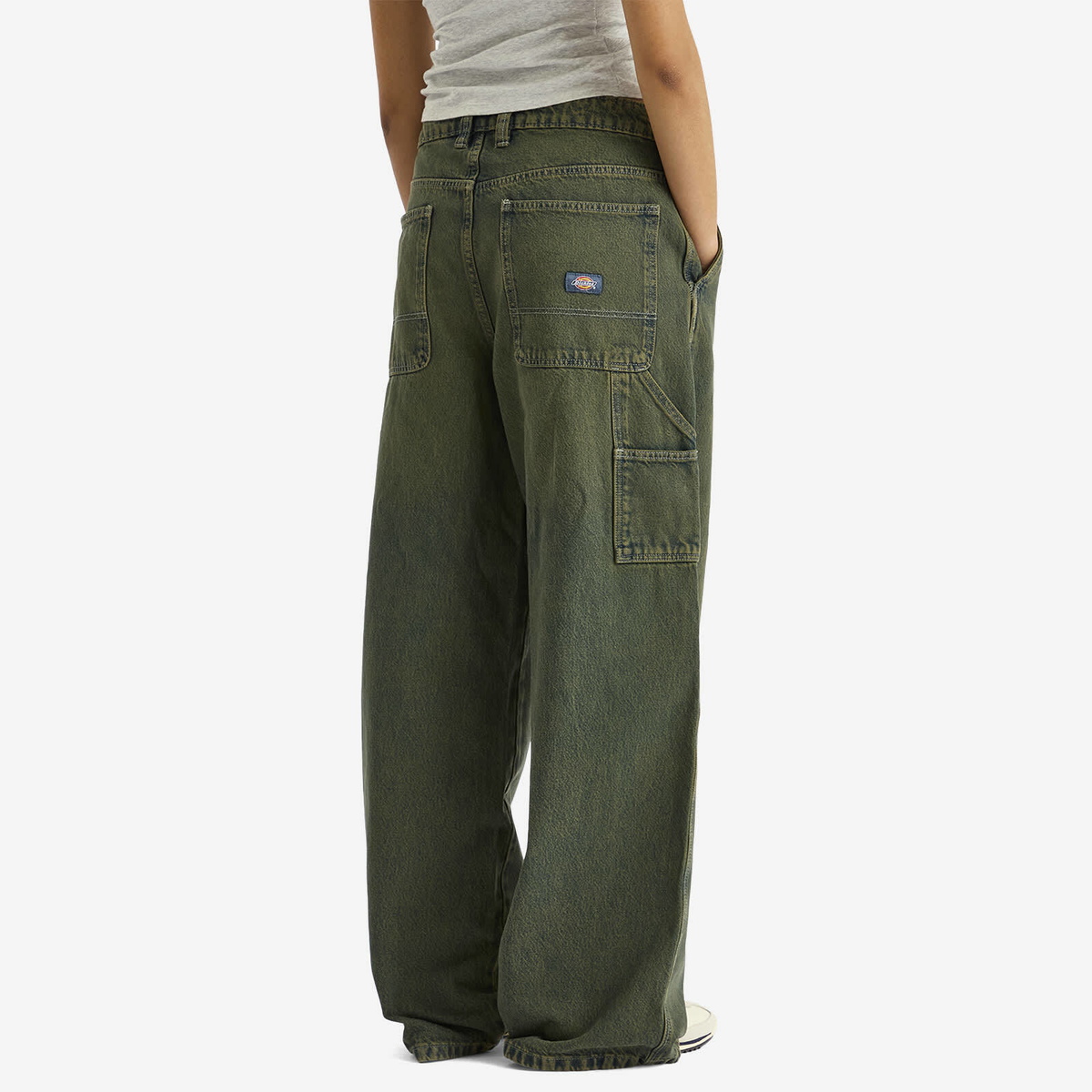 Dickies Women's Loose Denim Carpenter Pants in Green Tone Fade