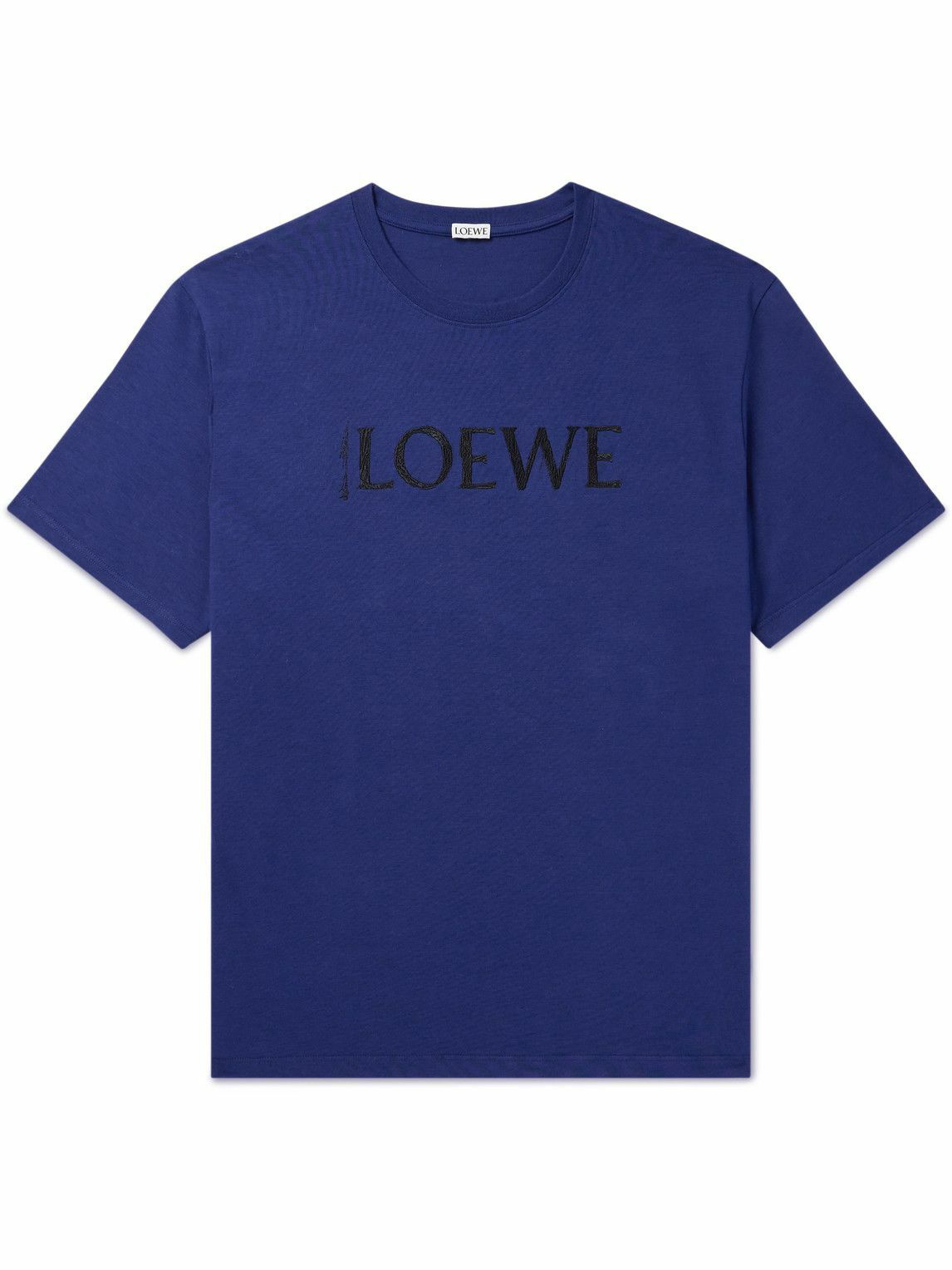 LOEWE - Logo-Embroidered Cotton-Jersey T-Shirt - Blue Loewe