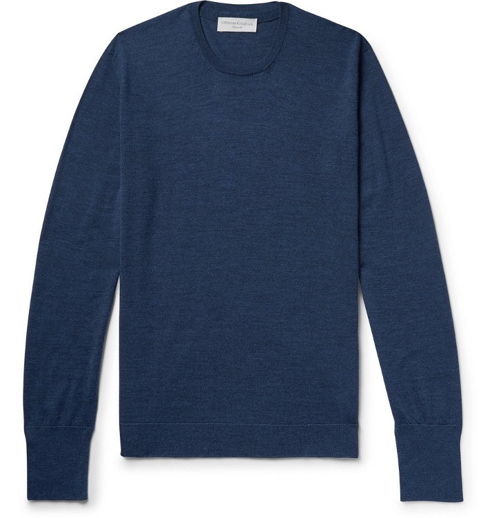 Photo: Officine Generale - Slim-Fit Wool and Silk-Blend Sweater - Navy