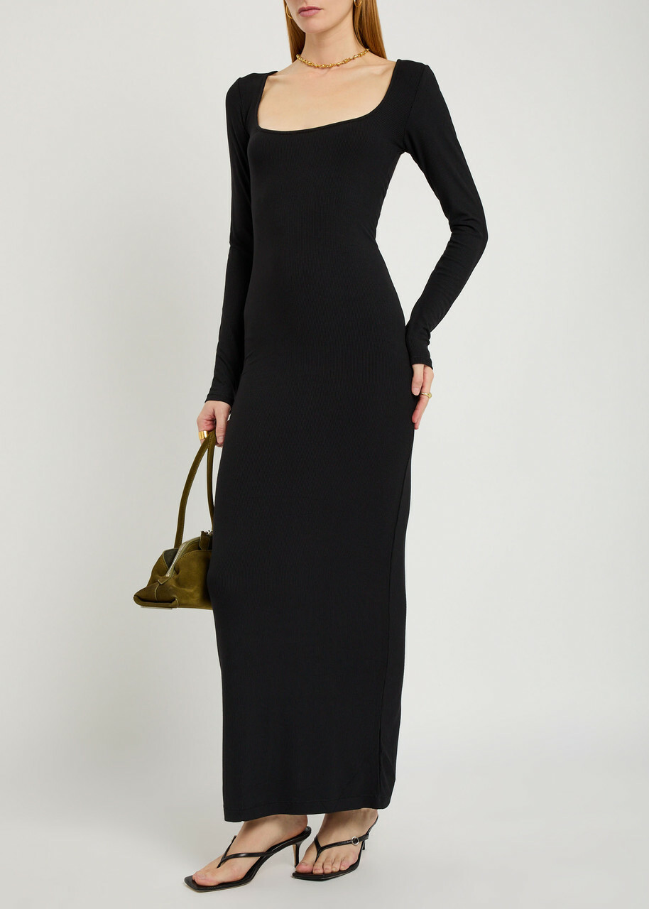Skims Ribbed Modal-blend Maxi Dress Black