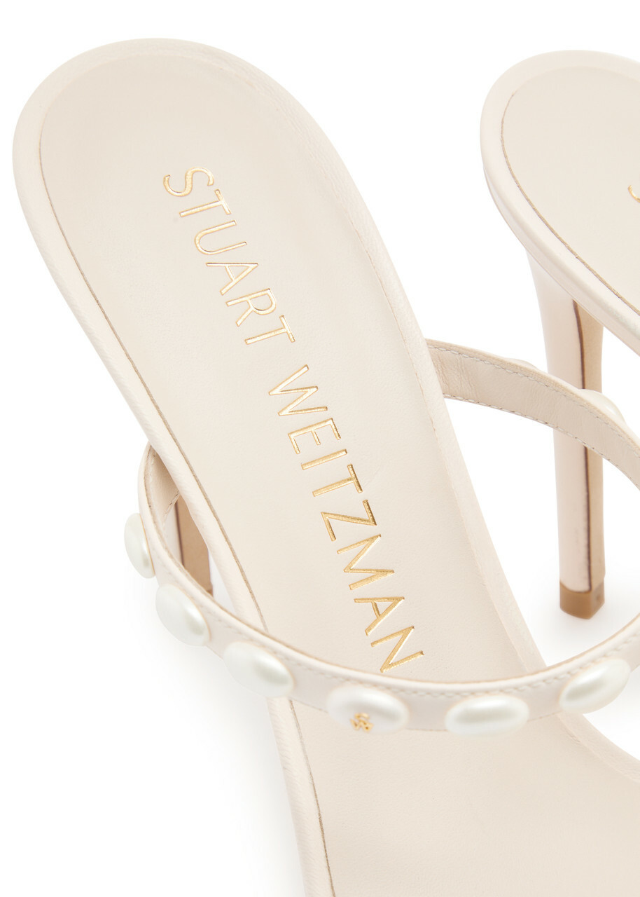 Stuart Weitzman Aleena Pearlita 100 Leather Sandals White