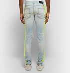 AMIRI - Broken Painter Skinny-Fit Neon-Striped Distressed Stretch-Denim Jeans - Light blue