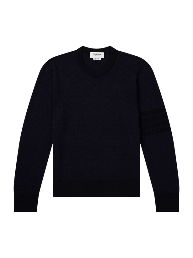 Photo: Thom Browne - Milano Stitch Wool, Linen and Cotton-Blend Sweater - Blue