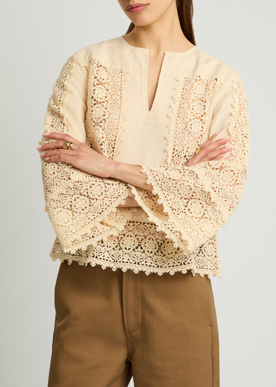 BY Malene Birger Donna Guipure Lace Linen-blend top Cream