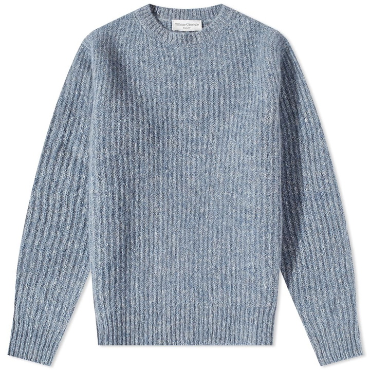 Photo: Officine Generale Men's Marco Rib Crew Knit in Sky Blue