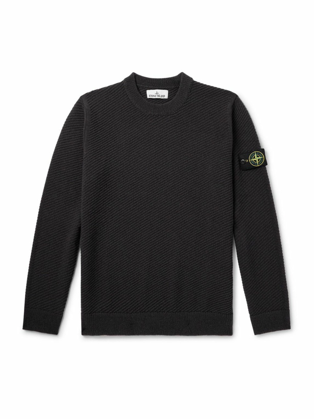 Photo: Stone Island - Logo-Appliquéd Textured-Knit Wool Sweater - Gray