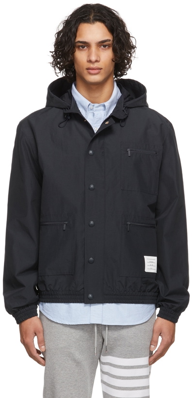 Photo: Thom Browne Navy Hooded Ripstop Jacket