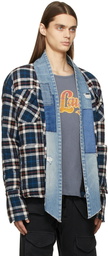 Greg Lauren Blue Plaid Patchwork GL1 Cardigan