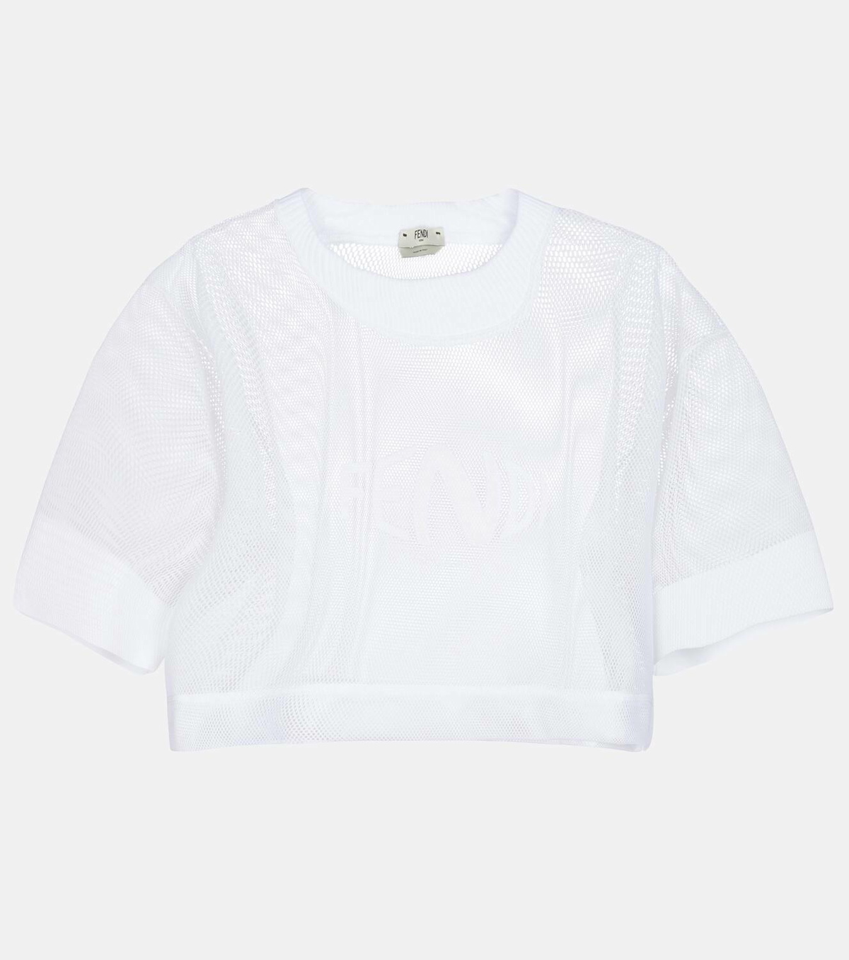 Fendi Logo-appliqué cropped mesh T-shirt