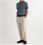 Beams F - Striped Linen and Cotton-Blend Polo Shirt - Blue
