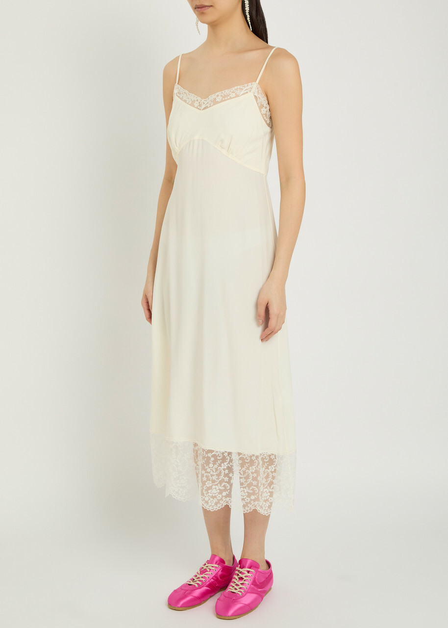 Simone Rocha Lace-trimmed Crepe-de-chine Midi Dress Cream