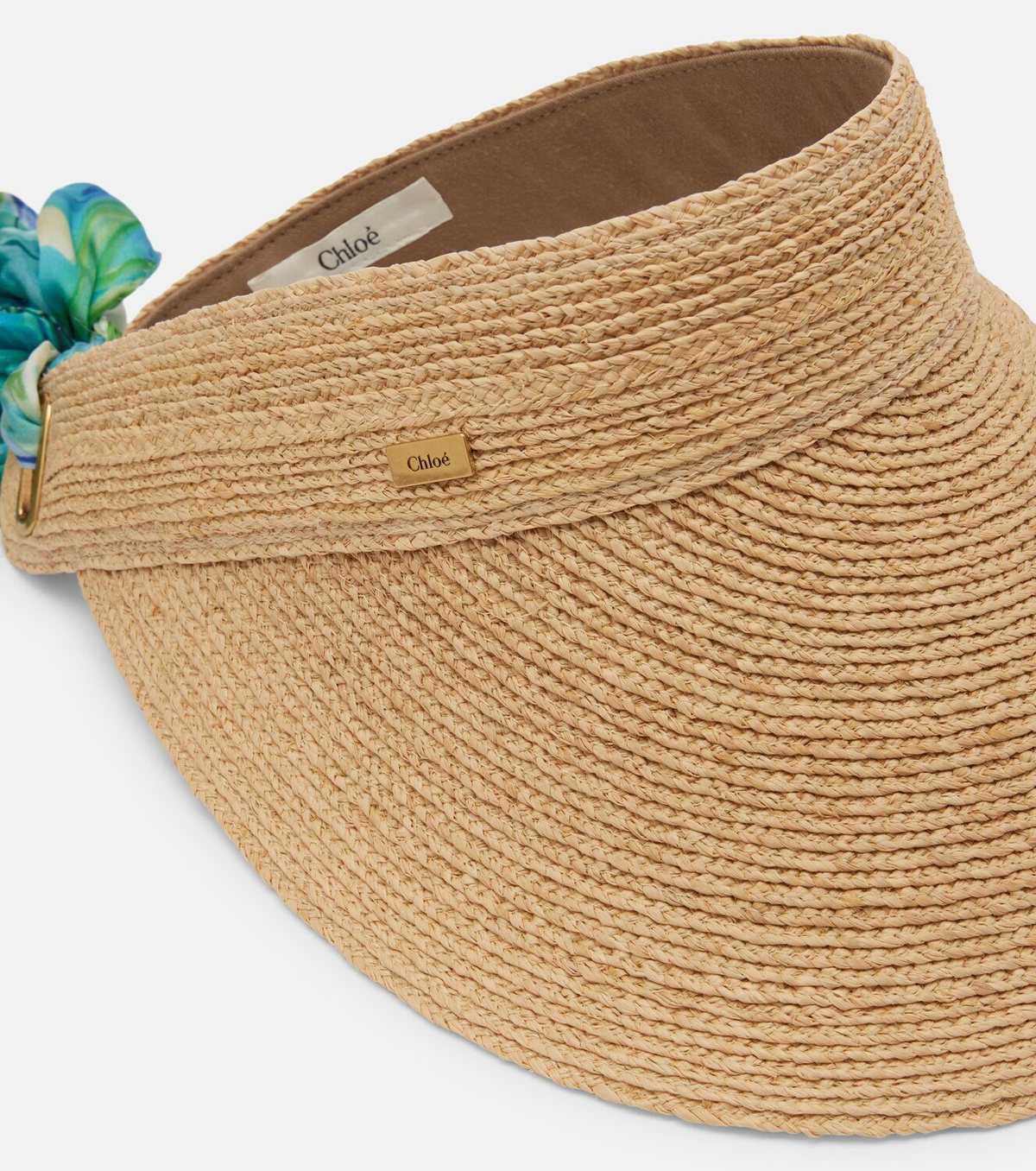 Chloé Silk-trimmed raffia visor