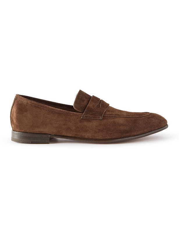 Photo: Zegna - L'Asola Suede Penny Loafers - Brown