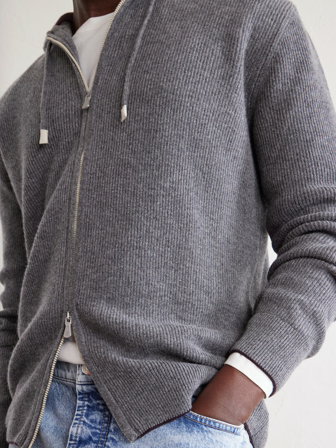 Eleventy - Ribbed Cashmere Zip-Up Hoodie - Gray