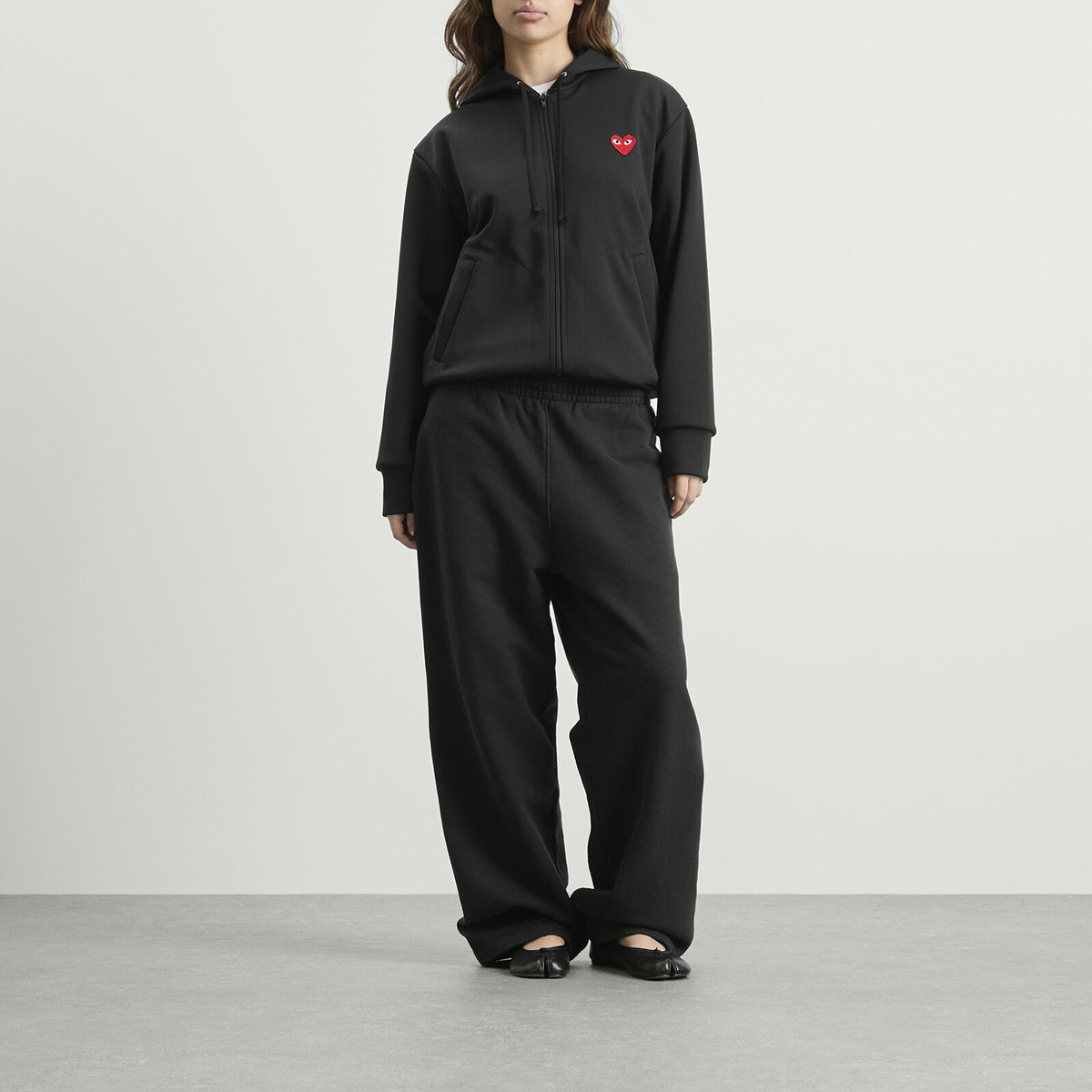 Comme des Garçons Play Red Emblem Zip Hoodie in Black