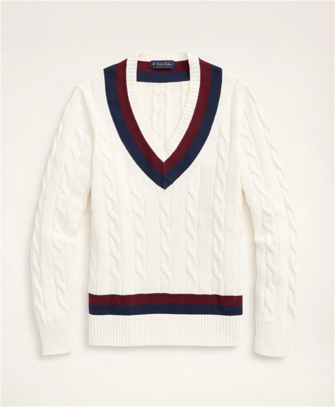 Photo: Brooks Brothers Men's Big & Tall Supima Cotton Cable Tennis Sweater | Ivory