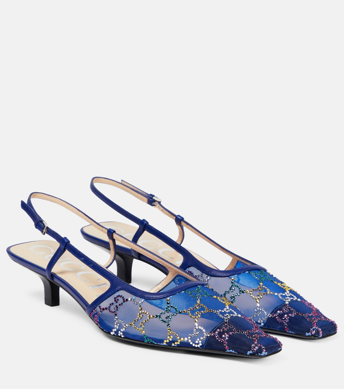 Gucci GG embellished mesh slingback pumps