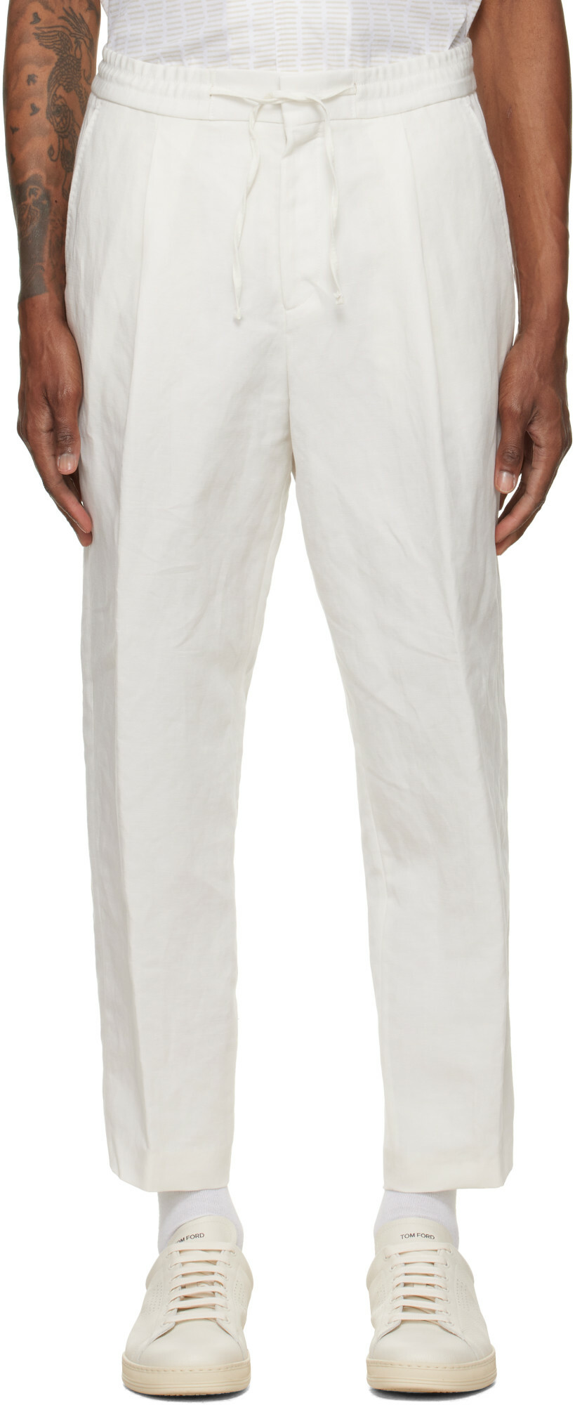 BOSS Off-White Pleated Trousers