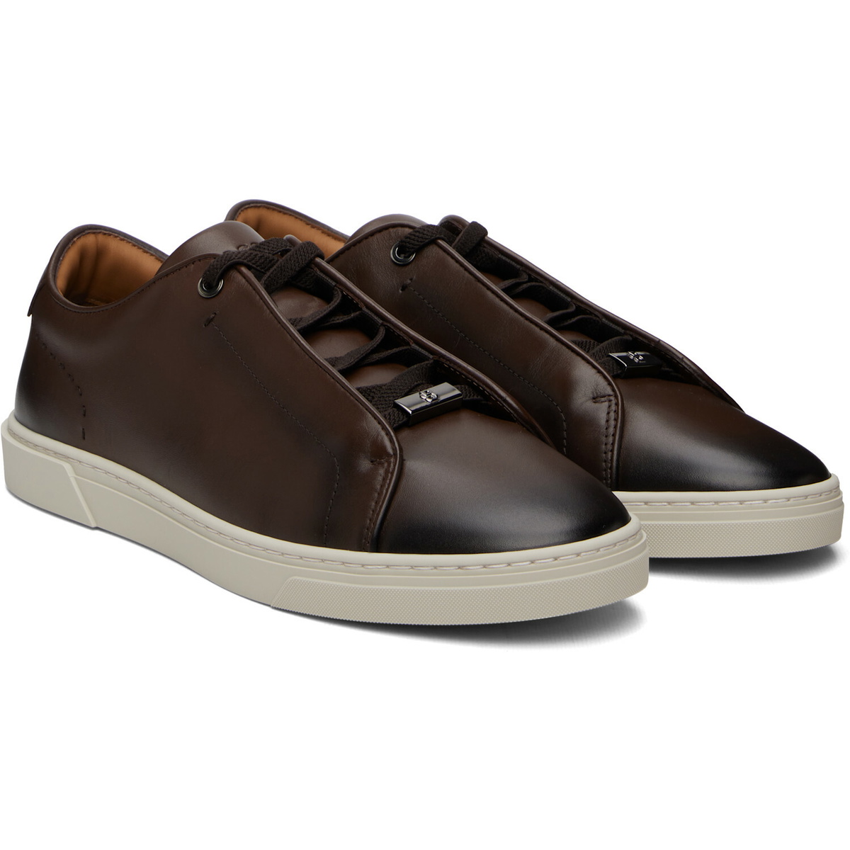 BOSS Brown Gary Brushed Leather Sneakers