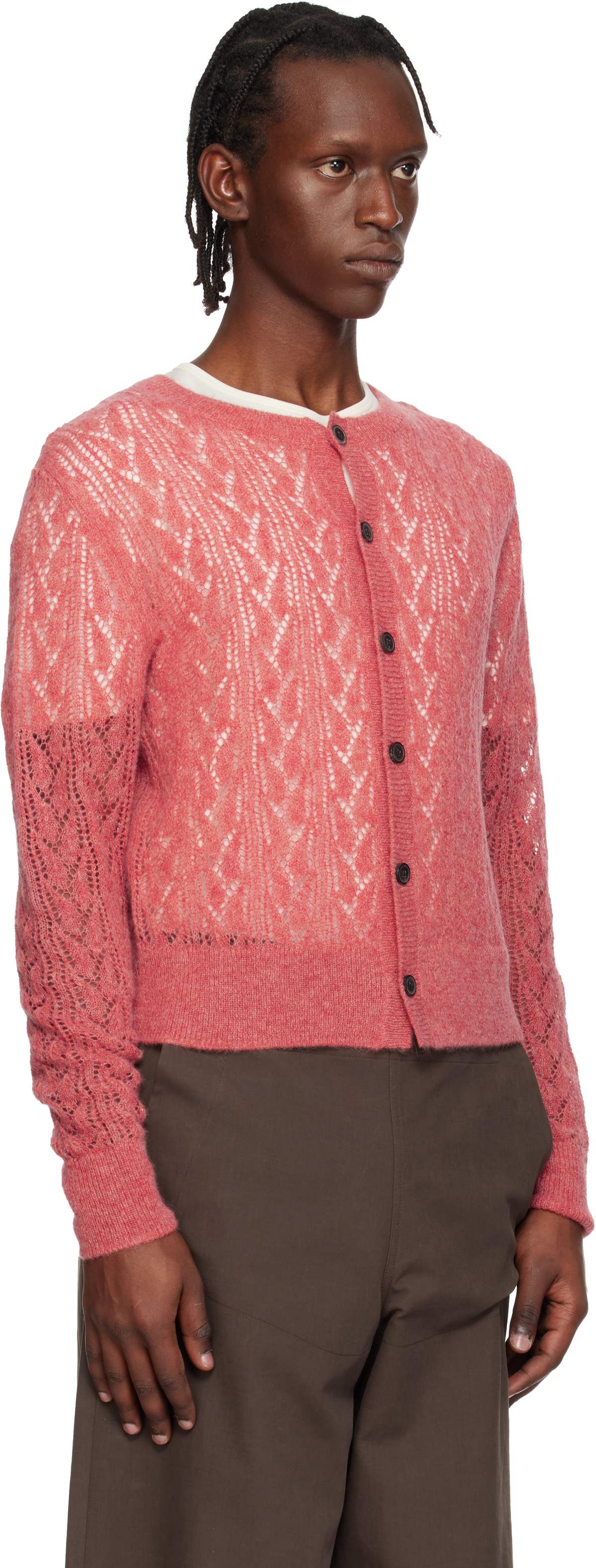 Dries Van Noten Pink Open-Knit Cardigan