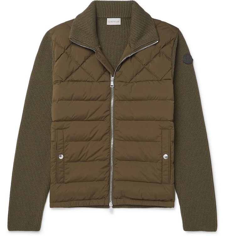 Photo: Moncler - Panelled Wool-Blend and Quilted Shell Down Bomber Jacket - Green